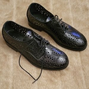 NEW tags Alaia Perforated Derbies laser cut leather Oxford shoes, Bergdorf tags